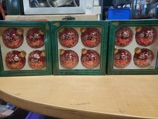 Krebs Christmas Ornaments Glitter Floral 4 Unused New in Box Red Shiny Vintage picture