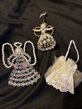 3 Vintage Handmade Christmas Bead Angel ornament Folk Tramp Art picture