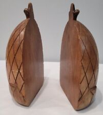 Pair of Wood Figural Pineapple Vintage Carved Bookends picture