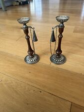 Vintage Set Of Two Dilly Wood And Metal Candle Holders With Snuffers 11” picture