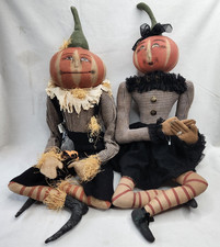 JOE SPENCER GATHERED TRADITIONS BRITCHES & COLETTE PUMPKIN Figurines Pair Fall picture