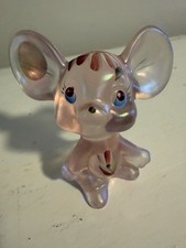 Vintage Fenton Art Glass Mouse Figurine Iridescent Pink Hand Painted Floral picture