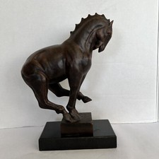 Global View Horse Statue Cast Iron Bronze on Granite Base Weighs 7+ 10.5