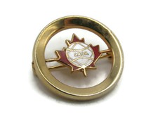 Vintage C.A.S.A. Canadian Maple Leaf Globe Pin Red White Enamel Gold Tone Brooch picture