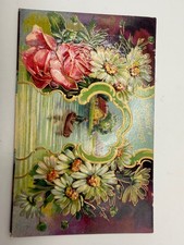 Antique Happy Easter Postcard German Embossed Floral Daisies Roses 1900s picture