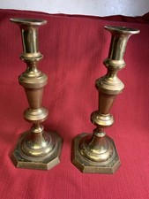 Pair Of Early Antique Brass Candlesticks - Heavy & Good Condition picture