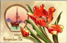Vintage Victorian Postcard 1910 Remember Me - Red Tulips picture