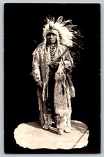 Vintage Native American Chief Multnomah Black & White Postcard RPPC picture