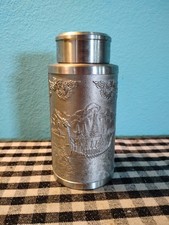 Vtg Oriental Pewter (Thailand) Co Ltd Tea Caddy Elephant Ship Etchings 5.5