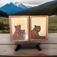 HTF 1978 Wallace Berrie Mama Lion & Lion Cubs Safari Shadowboxes Wall Art picture