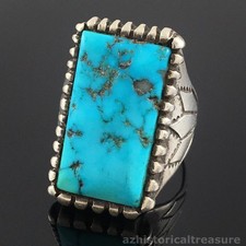 NATIVE AMERICAN NAVAJO HANDMADE STERLING SILVER &  NATURAL TURQUOISE RING picture