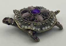 Purple Jeweled Turtle Metal Trinket Ring Box W/Magnetic Closure picture