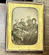1/4 Ambrotype Family Group Women Children Disgruntled Father 1850s Frame picture