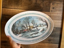 Brookpark Serving Platter VTG Large Winter Farm Currier & Ives 1521 Christmas picture
