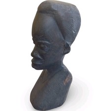 Vintage Hand Carved African Tribal Wooden Bust Head Statue Sculpture Folk Art picture