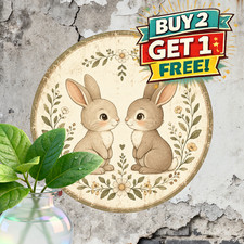 Charming Bunny Rabbit Round Tin Sign Cute Cartoon Animal Metal Art Decor 8x8 picture