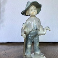 Vintage Boy Figurine Metzler Ortloff Germany Geese Porcelain Home Decor Collecti picture