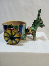 Donkey Mule Burro Long Eared Figurine Pulling Cart Planter Made in Italy picture