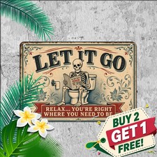 Let That Stuff Go Skull Tin Sign Funny Gothic Bathroom Restroom Metal Decor picture