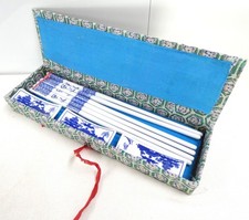 Vintage Chinese Blue & White Porcelain Copstick Silk Box Set picture