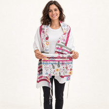 Womens Cotton Floral Tallit Prayer Shawl Matching Bag Bat Mitzvah Wedding 50x200 picture