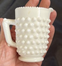 Vtg Hobnail White Milk Glass Mini Pitcher/Toothpick Holder 3” Tall Cottage Core picture