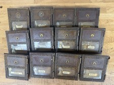 12 Antique Post Office Postal Box Lockbox Door Fronts #2 Yale Wagon Wheel w Key picture