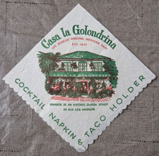 1940's Casa La Golondrina Mexican Cafe Cocktail Napkin Olvera St Los Angeles, CA picture