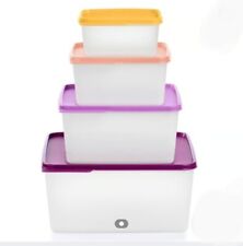 TUPPERWARE KEEP TABS 4 PC w/COLORFUL SEALS NESTING STORAGE CONTAINERS BPA FREE  picture