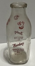 Vintage Borden's Elsie the Cow One Quart Milk Bottle Clear Red Dairy Advertising picture