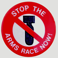 STOP THE ARMS RACE NOW  1983 Anti Nuclear War protest button -  Ban The Bomb picture