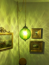 Vintage Green Diamond Optic Glass Swag Lamp Hanging Chain Lamp picture