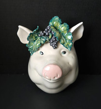 Vintage SONYA MAGILL CERAMIC PIG HEAD 1994 With Grape Crown  Farmhouse Cottage picture