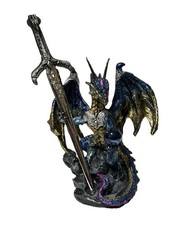 Ebros Gift Legendary Pacific Blue Metallic Armored Kinght Dragon Figurine  picture
