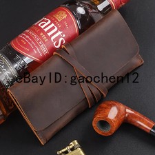 Vintage Portable Crazy Horse Leather Folding Pipe Bag Tobacco Roll Pipe Pouch picture