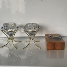 Set Of 2 Partylite Tealight Votive Holders Faceted Diamond Cut Crystal W/Candles picture