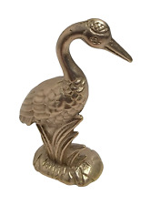 Vintage Brass Bird Crane Heron Stork Flamingo Figurine Paperweight Heavy 4” picture