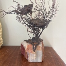 Metal & Stone Abstract Sculpture on Natural Rock Base, Antique Finish picture