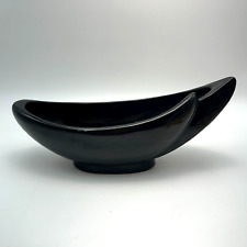 VTG Frankoma Pottery #211 Crescent Bowl Vase Planter Black Glossy Ceramic 12.5