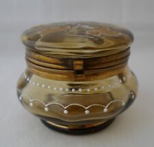 VINTAGE MOSER STYLE Amber Glass Enameled Casket Jewelry Box hand painted picture