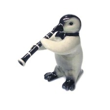 Northern Rose Penguin with Clarinet-Birthday Gift - Miniature Porcelain Figurine picture