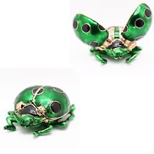 Bejeweled Enameled Animal Trinket Box/Figurine With Rhinestones-Green Ladybug picture