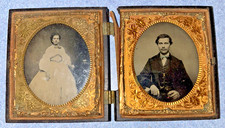 Pair of 1860's Daguerreotype Photos *Couple* In Hinged Souvenir Case picture