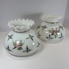 Vtg Pair GWTW Hand Painted Hurricane Oil/Electric Glass Lamp Shade 7