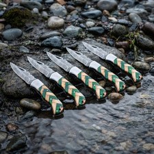SET OF 15 PCS, HAND FORGED DAMASCUS STEEL POCKET KNIVES CAMPING KNIFE EDC picture