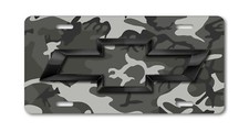 Chevy Bowtie Blck Gray Camo Chrome look on Metal FLAT License Plate 12
