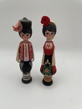 Vtg Bulgarian Wooden Folk Art Dolls Perfume Holders 5” tall picture