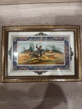 Vtg Persian Khatam Kari Bone Inlay Frame Painting Mosaic Wood Isfahan Iran 13x10 picture