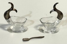 Antique Pair Of 835 Silver & Cut Crystal Salt Cellar With Spoon picture