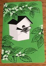 1 Single Vintage Swap Playing Card Bird Birdhouse Flowers picture
